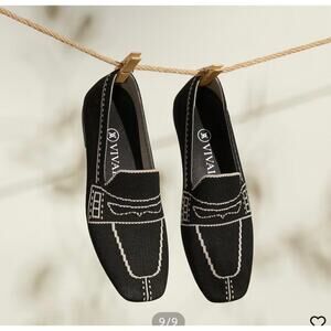 VIVAIA Sz 8 Sierra Square-Toe Patterned Knitted Loafers Deep Ebony Classic Comfy